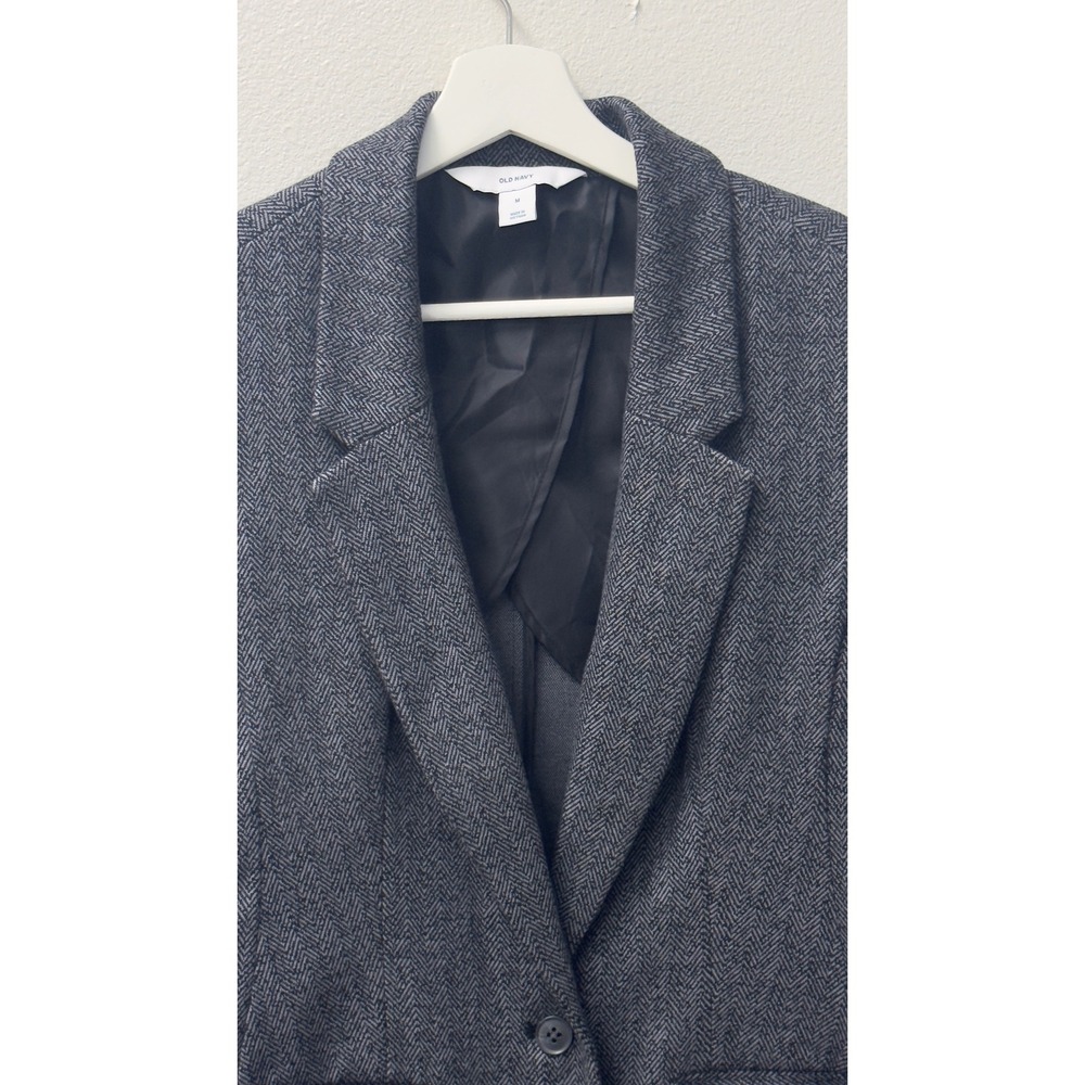Old Navy Blazer Womens M Gray Herringbone Single Button‎ Jacket Academia Preppy - Picture 2 of 7